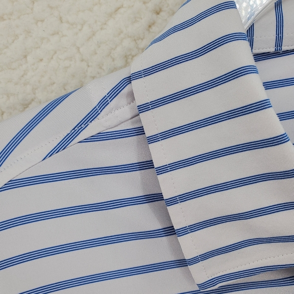 FootJoy Golf Polo Shirt Blue White Striped Mens XL Long Tail Stretch Perfotmance - Picture 8 of 10